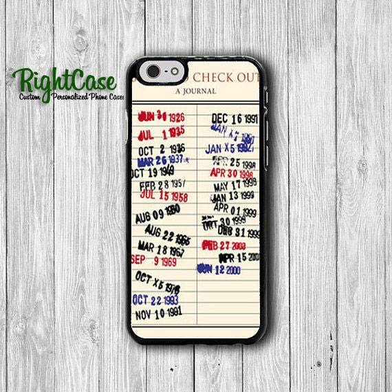 Vintage Library Due Date Iphone 6 Cover, Date Stamps Check Out Iphone 6 Plus, Iphone 5s, Iphone 4s Hard Case, Rubber Deco Accessories Gift#1-46